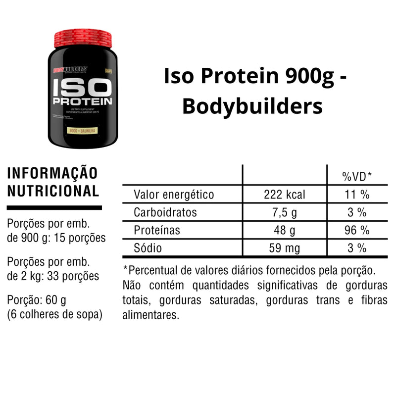 Whey Protein Iso Protein 900g - Bodybuilders Suplemento em pó para atletas