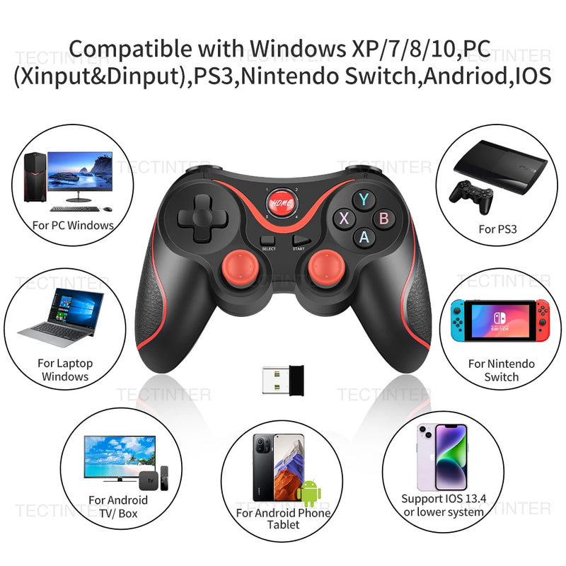 Controlador de jogo sem fio, Terios-T3 X3, Bluetooth Gamepad, Joystick para PC, PS3, iOS Phone, Nintendo Switch Acessórios