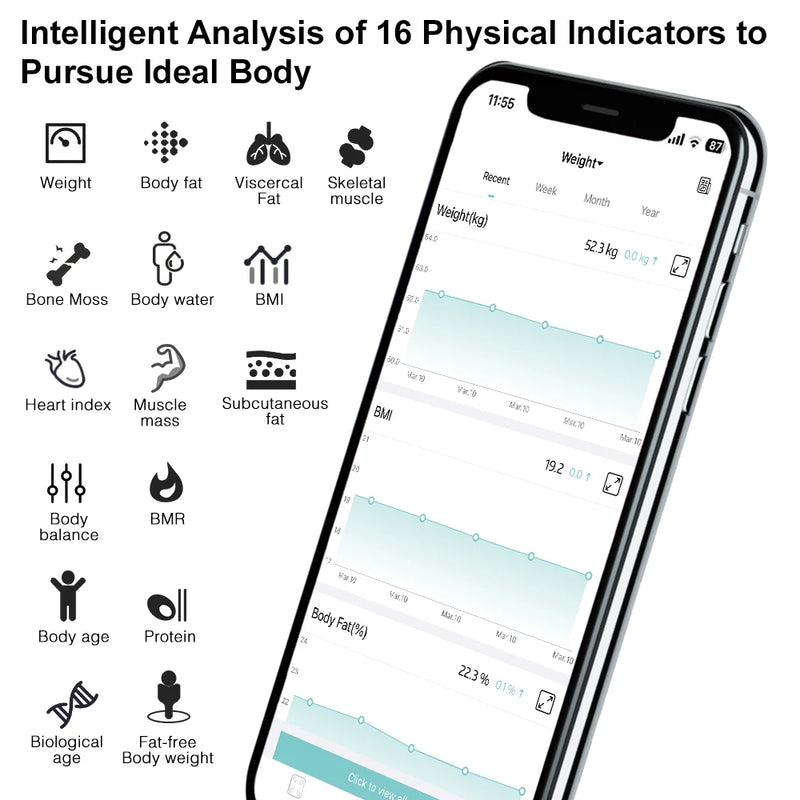 Balança digital INSMART para adultos, escala profissional inteligente de gordura corporal, balança inteligente de bioimpedância com capacidade de 180kg.