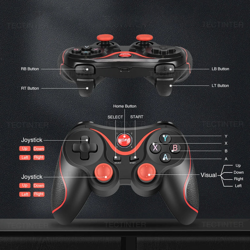 Controlador de jogo sem fio, Terios-T3 X3, Bluetooth Gamepad, Joystick para PC, PS3, iOS Phone, Nintendo Switch Acessórios