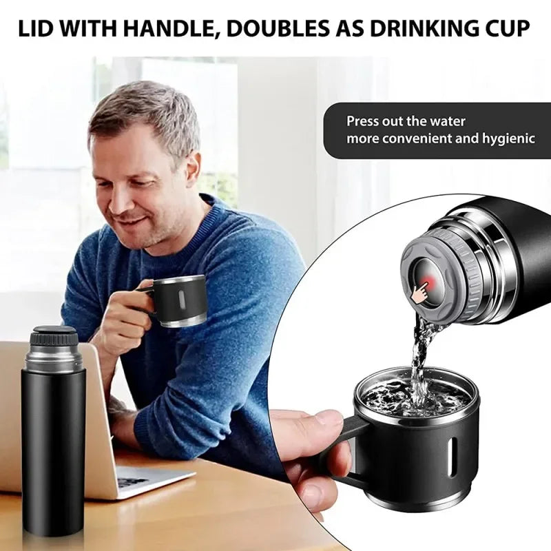 Garrafa Isolada a Vácuo de Aço Inoxidável (500ml), Portátil com Caneca térmica ideal para café.