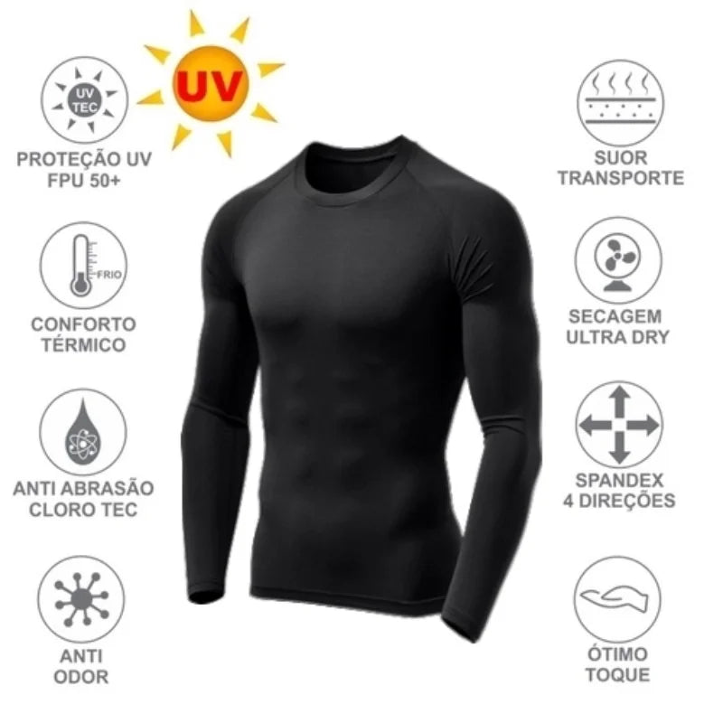 Camiseta Térmica com Proteção Solar,  Compressão, Segunda Pele, Tecido Gelado UV 50+, Unissex